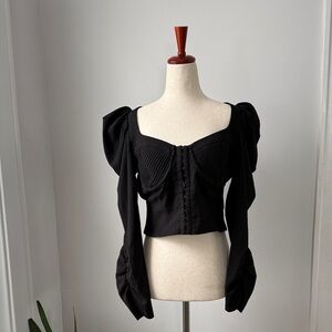 Astr Elegant Black Puff Sleeve Blouse Corset Open Back Long Sleeve Size XL